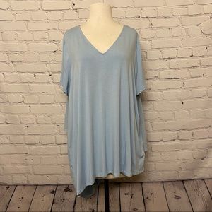 Lisa Rinna Women’s V-Neck Top w/ Chiffon Back Detail Chambray Size XL New